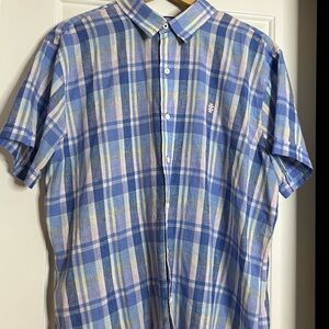 🌟3 for $25🌟 IZOD Men’s Linen Blend XXL Blue/Pink Button Down Short Sleeve Shirt